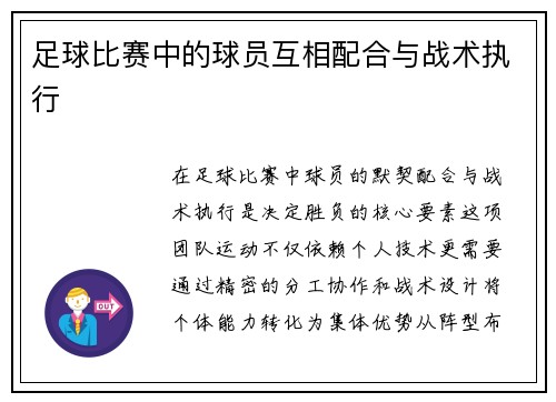足球比赛中的球员互相配合与战术执行