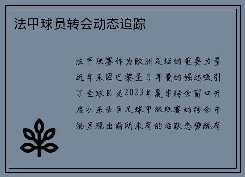 法甲球员转会动态追踪